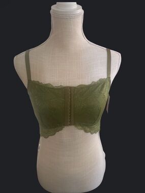 Olive Green Lace Front-Closure Bralette